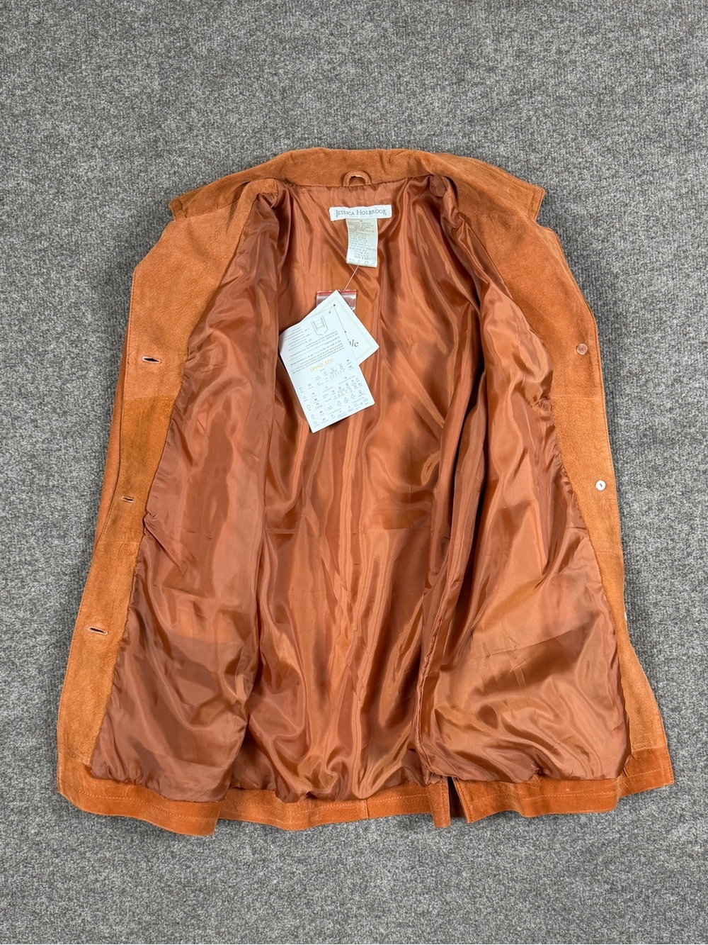 Vintage Rust Orange Suede Leather Chore Barn Blazer Jacket Womens Medium Y2K NWT - Picture 3 of 7